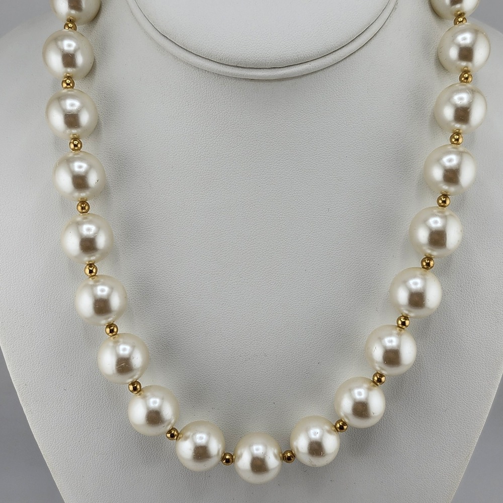 Vintage Napier Faux Pearl And Gold Tone Beaded Necklace READ